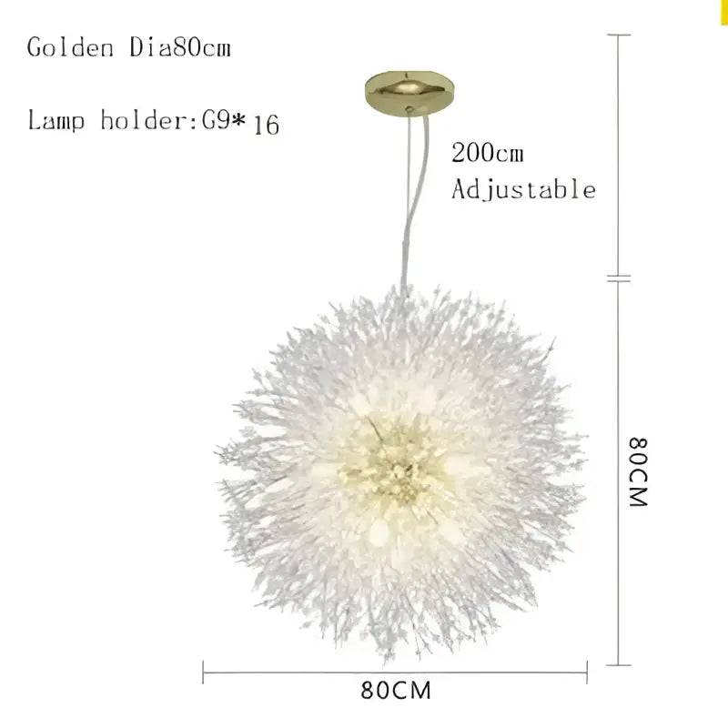 Crystal dandelion chandelier led pendant lamp with silver filaments and golden holder for dining room decorbites pendant lamp