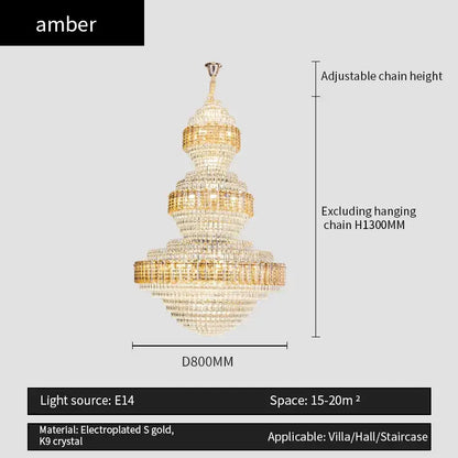 Amber brand decorbites crystal duplex chandelier with tiered electroplated gold and k9 crystal for hotel lobby decor