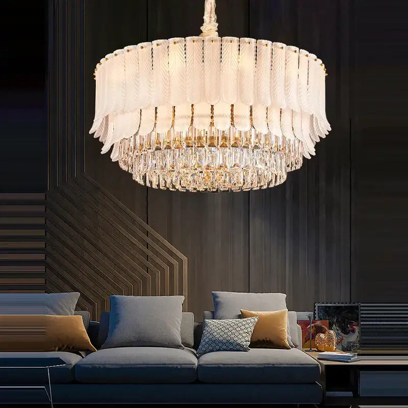 Elegant white crystal feather ceiling pendant light with gold accents for living room decorbites crystal feather chandelier
