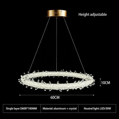 Crystal flower led ring chandelier with gold-toned mount and clear crystal aluminum ring for dining room lighting decorbites crystal flower