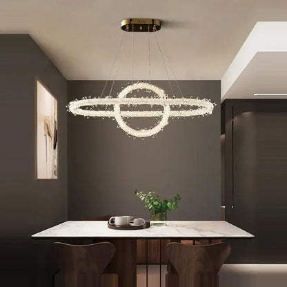 Crystal flower led ring chandelier with gold-toned ceiling mount and crystal-encrusted design for dining room decorbites crystal flower