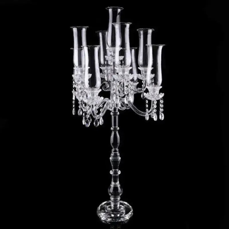 Clear glass crystal glass candle holders with six arms and teardrop decorbites crystal glass accents for dining room decor