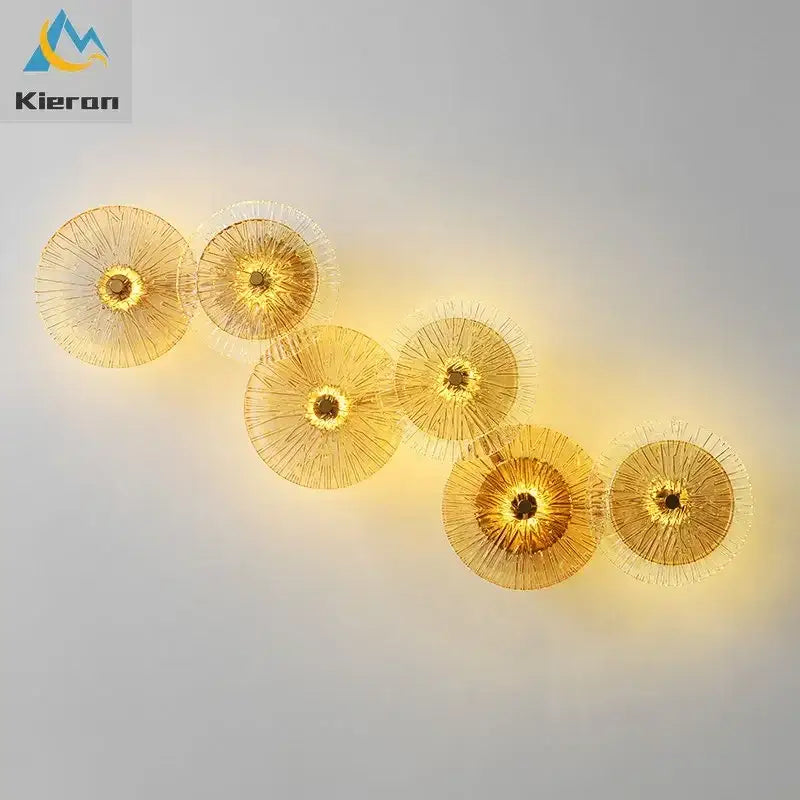 Golden circular wall lamps with woven radial design decorbites crystal led wall sconce for living room decor