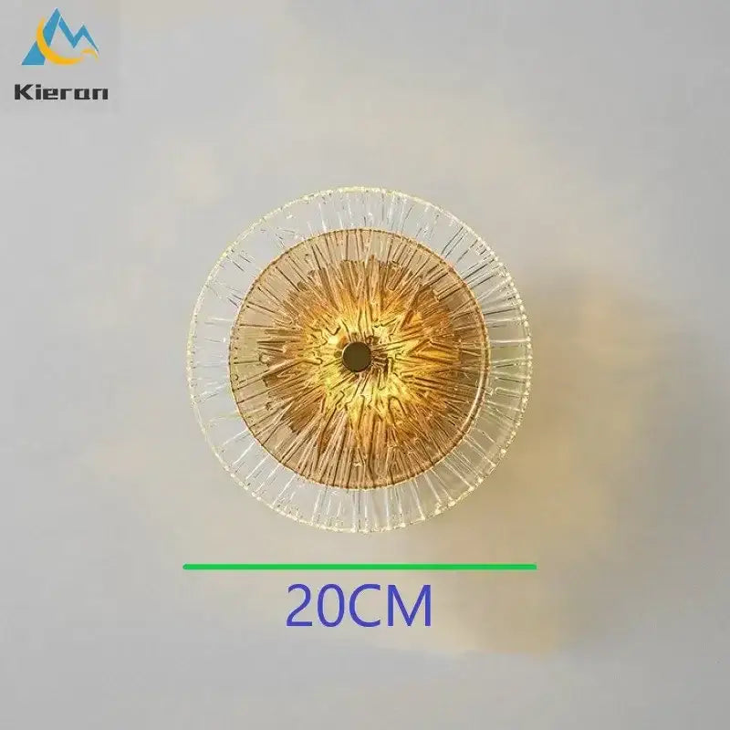 Kieron brand 20cm crystal led wall lamp with clear glass rim and amber golden filaments for living room decorbites crystal led wall