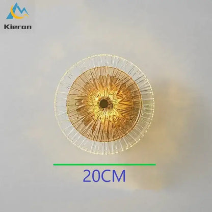 Kieron brand 20cm crystal led wall lamp with clear glass rim and amber golden filaments for living room decorbites crystal led wall