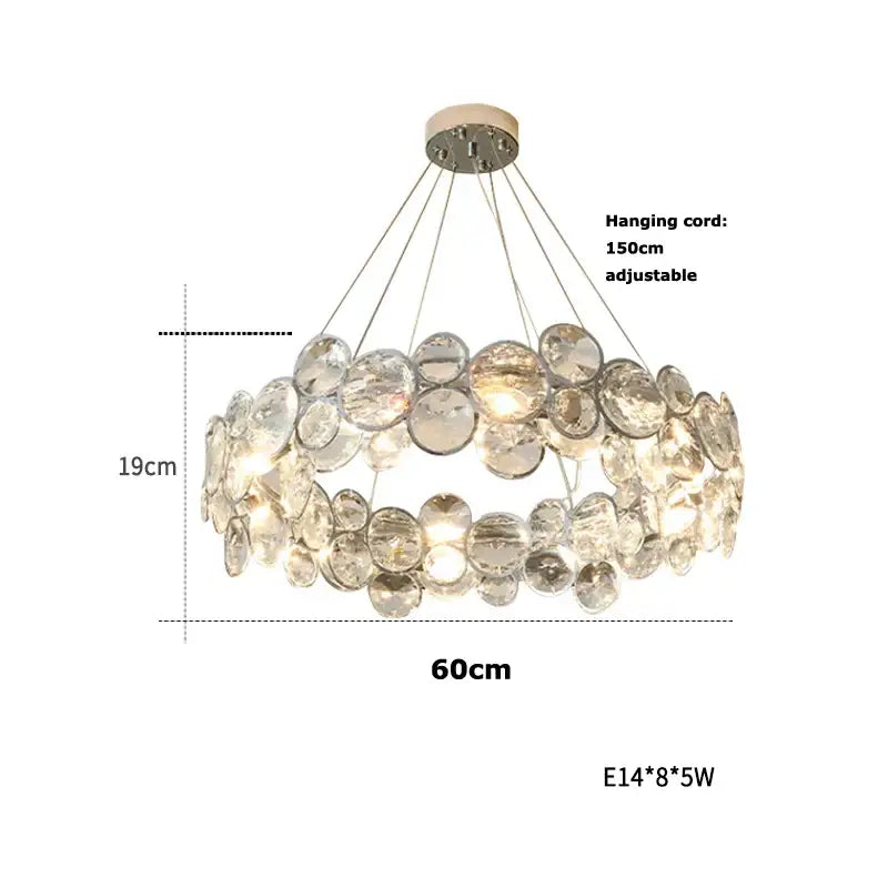 Crystal magic ring pendant light with circular tiers of clear glass discs and chrome mount for dining room decorbites crystal magic chandelier
