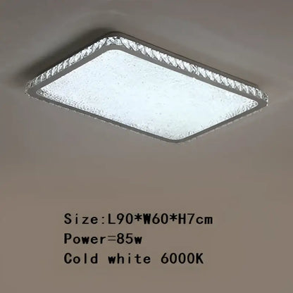 Rectangular ceiling lamp with frosted glass panel and silver metallic beaded frame for decorbites crystal round ceiling