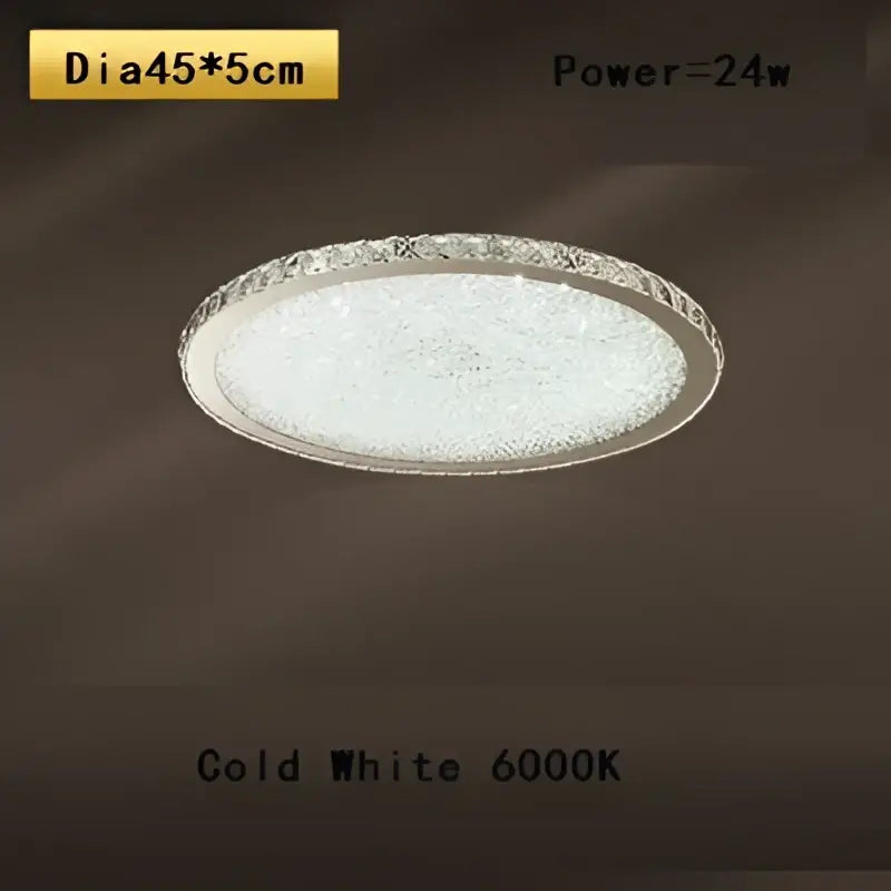 Crystal round ceiling lamp with silver metallic frame and frosted glass emitting cold white light for living room decorbites ceiling lamp