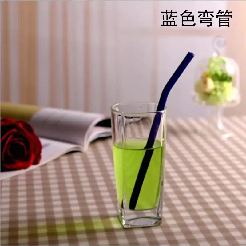 Blue curved glass drinking straw for kitchen use in durable glass drinking accessory design