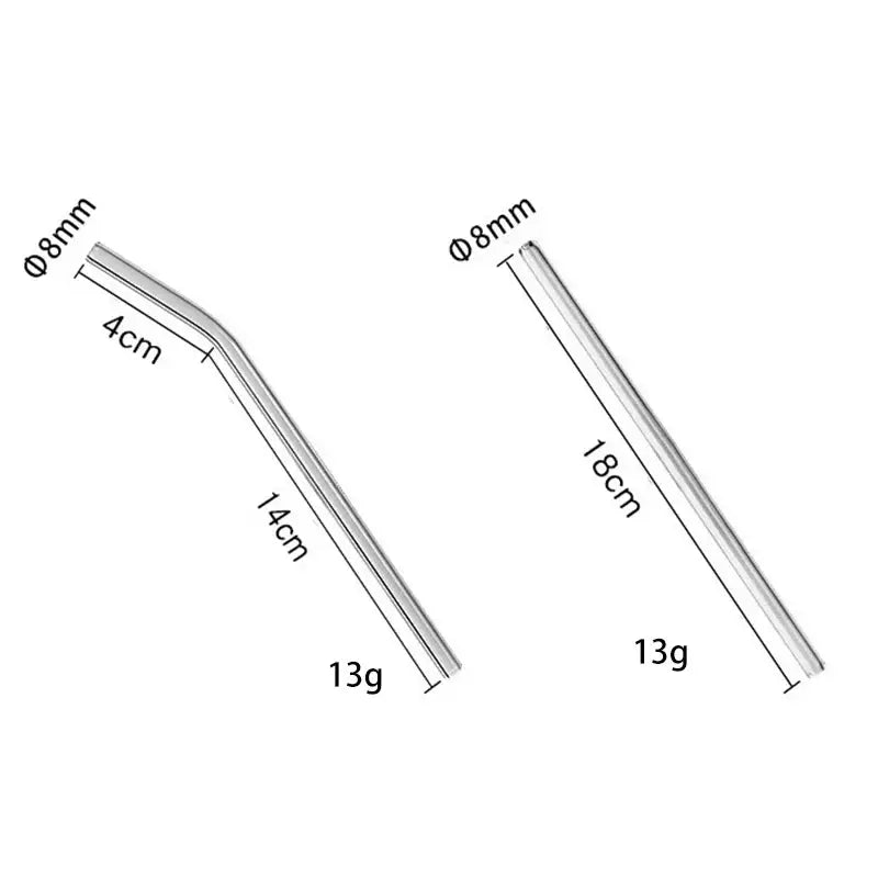 Curved amber glass drinking straw kitchen accessory with two clear glass drinking straws one curved 14cm and one straight 18cm