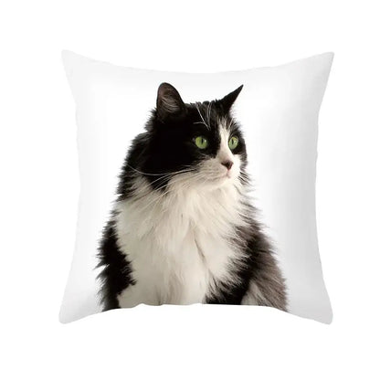 White throw pillow with a black cat print and green eyes decorbites black cat pillowcases for bedroom decor