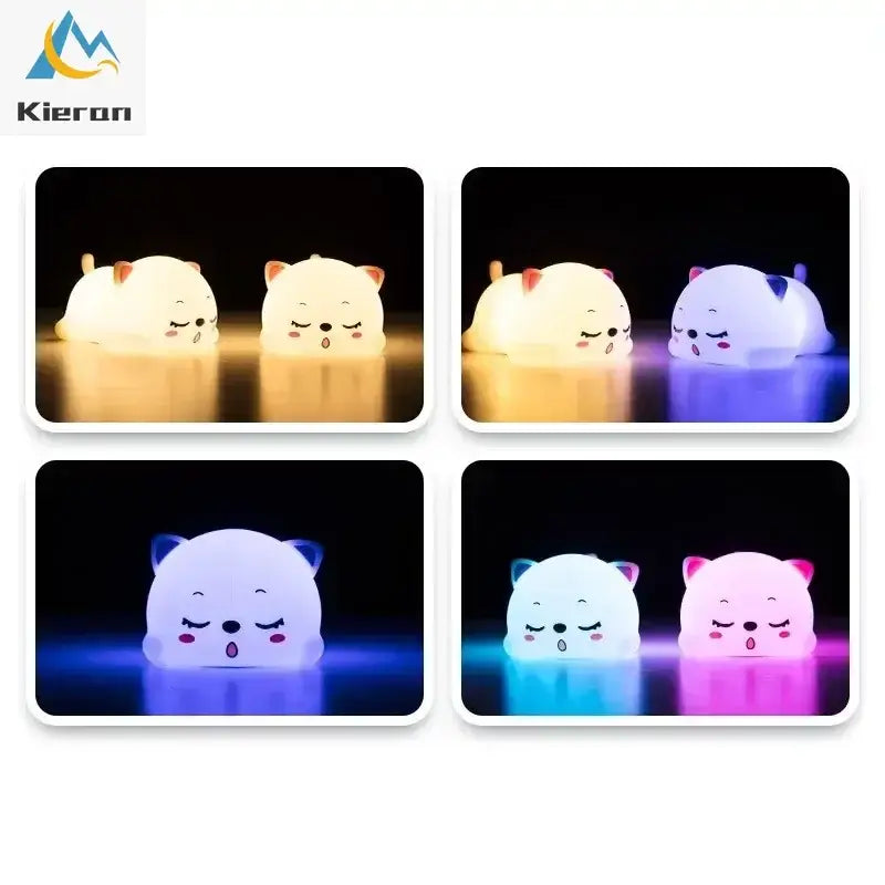Cute cream cat silicone led night light featuring a sleeping cat design with soft glowing colors for bedroom decorbites decor