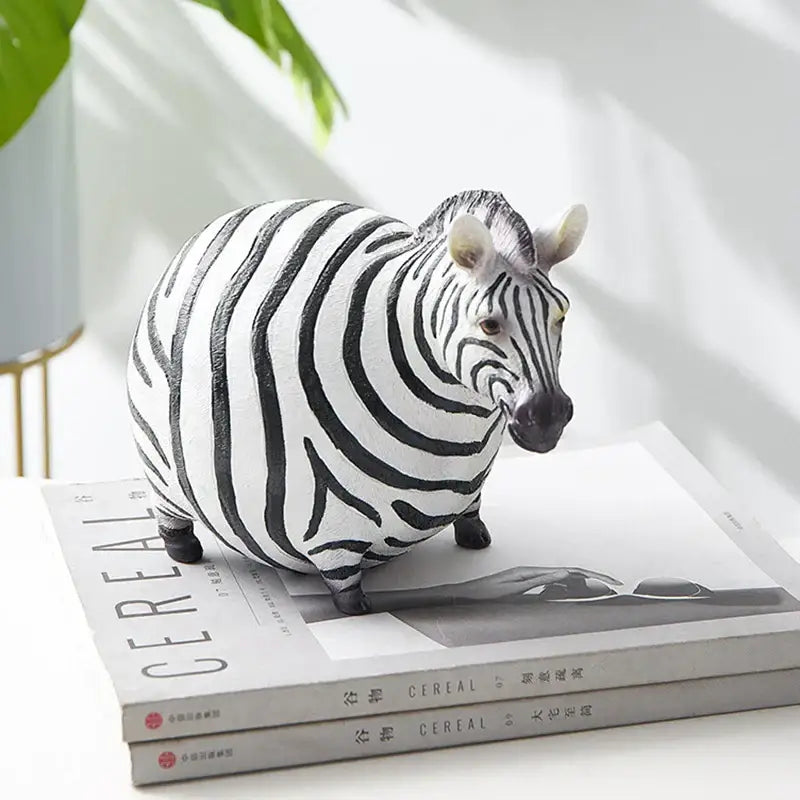 Cute fat zebra resin animal figurine in black and white stripes with glossy finish for living room decorbites decor