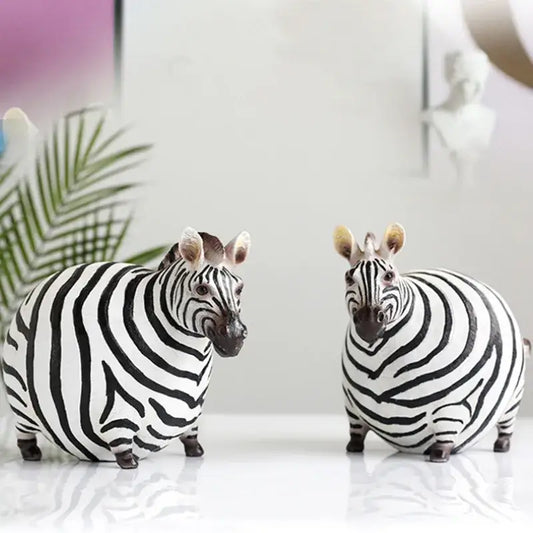 Two chubby black-and-white striped fat zebra resin figurines with detailed faces for decorbites cute fat living room decor