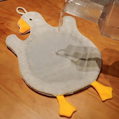 Gray plush duck-shaped pot holder with yellow beak and feet for decorbites cute goose microfiber hand towels bathroom decor