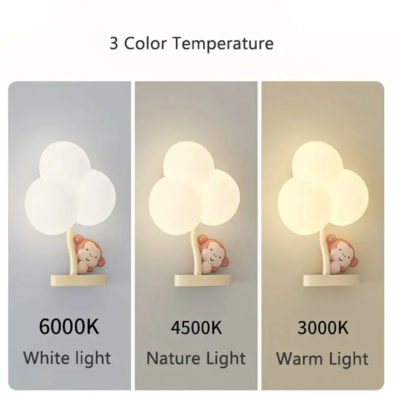 Cute monkey tree wall lamp with a smiling monkey figurine and cloud shape design for decorbites cloud shape decor