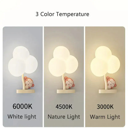 Cute monkey tree wall lamp with a smiling monkey figurine and cloud shape design for decorbites cloud shape decor