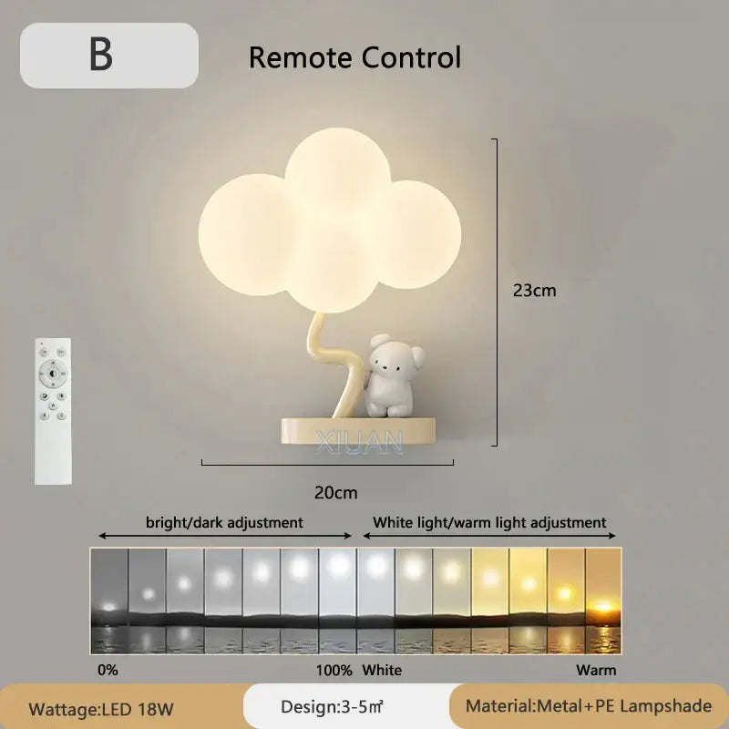 White cloud shape wall lamp with metal base bear figurine and pe lamshade for decorbites cloud shape bedroom lighting