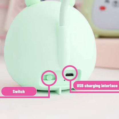 Pastel green round bluetooth speaker with bunny ear design and usb charging port for decorbites cartoon led desk night light