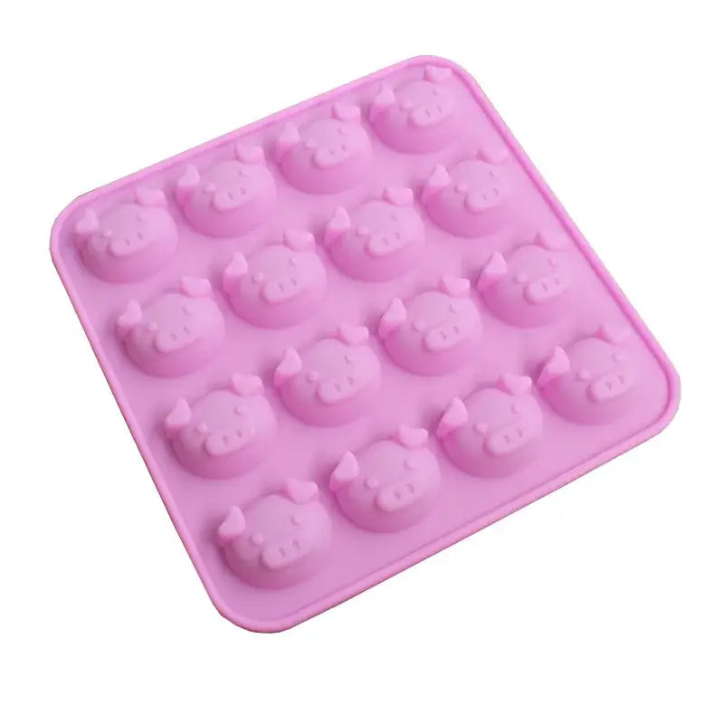 Pink silicone cute pig head cake mold and ice cube tray for kitchen use with flexible silicone material