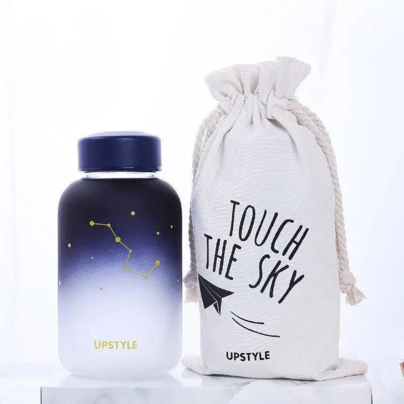 Cute polar bear and seal navy blue and white gradient water bottle with gold constellation decorbites blue glass design