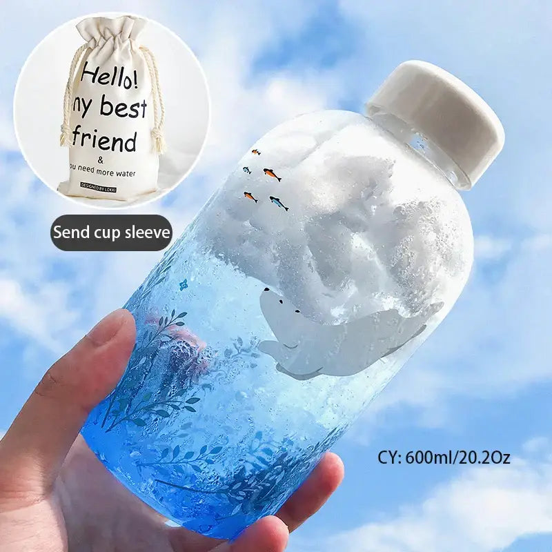 Clear plastic water bottle with white lid and blue fish design from decorbites blue glass water kitchen drinkware collection