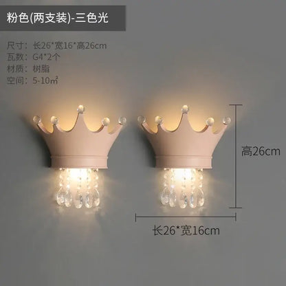 Pink crown wall sconce with crystal droplets made of cute resin crystal for bedroom decorbites cute resin decor