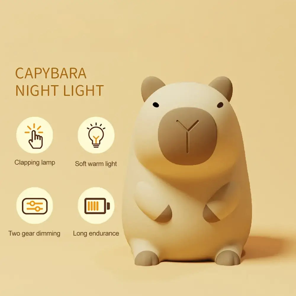 Cute silicone capybara night light with soft warm glow and smooth matte finish decorbites capybara silicone decor