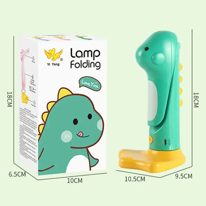 Teal and yellow dinosaur shaped folding led night light with cute cartoon design for bedroom and study use