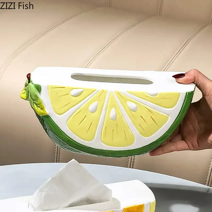 Cute yellow lemon ceramic tissue box cover with glossy finish and detailed green rind for bedroom decorbites lemon ceramic decor