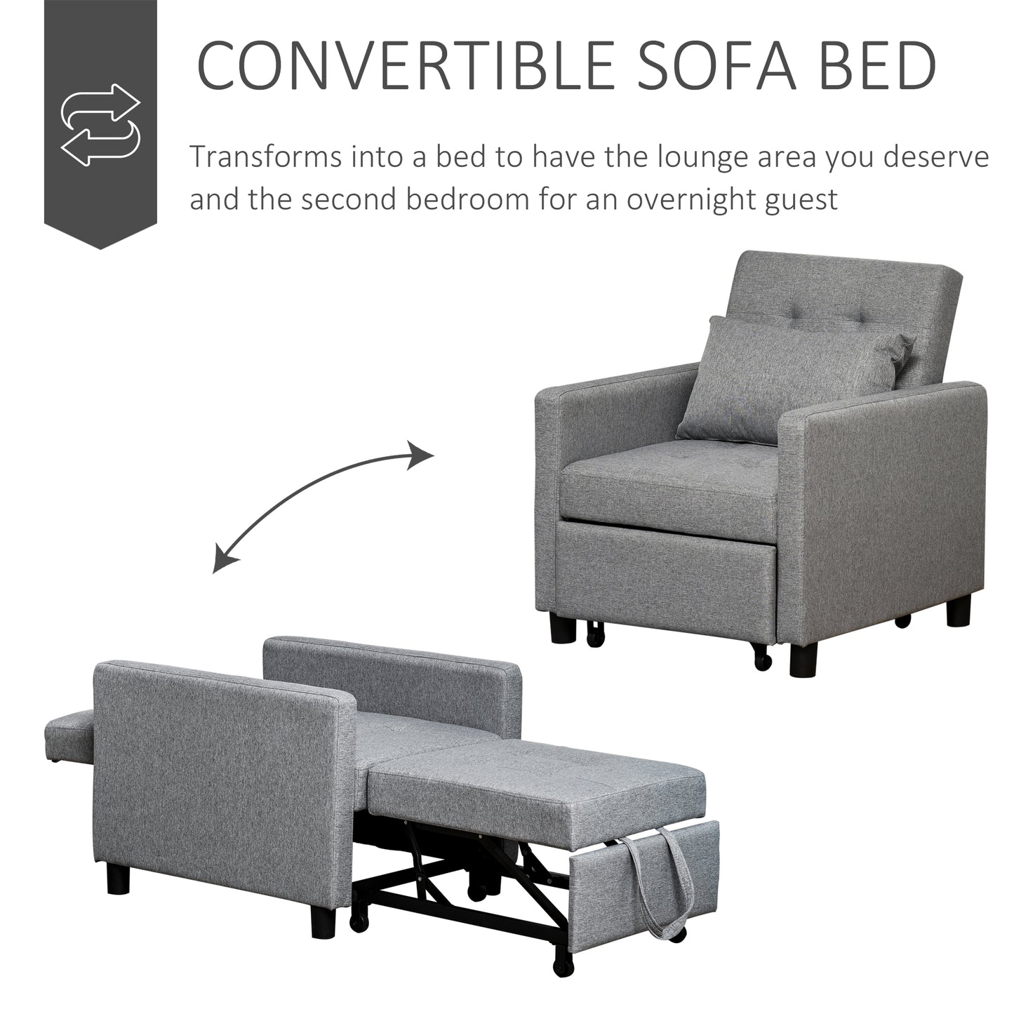 Convertible Sofa Lounger Chair Bed Multi-Functional Sleeper Recliner with Tufted Upholstered Adjustable Angle Backrest
