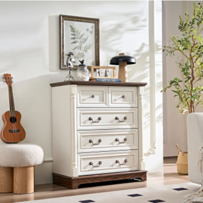 Landhaus-Stil 5-Schubladen-Kommode mit Basis, Holzschnitzerei rustikale Schubladenschrank, Aufbewahrungskommode für Schlafzimmer, Wohnzimmer, schön robust und langlebig