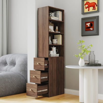 70,87 H Display-Schrankschrank, 4-stufiges Regal, 3 seitliche Schubladen, moderner hölzerner hoher Bücherregal-Bücherschrank für Wohnzimmer und Home-Office