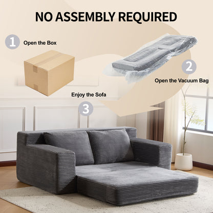 Zweisitzer-Sofa, Bequemes Sofa-Bett mit tiefer Sitzfläche, Modernes kleines Cord-Sofa für Wohnzimmer und Schlafzimmer, Umkehrbares Kissen mit Kissen, Keine Montage erforderlich, Dunkelgrau