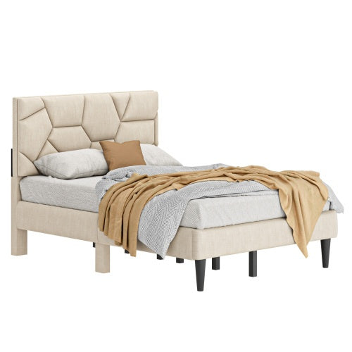 Bettgestell für Queensize-Bett, Leinen-Speicher-Kopfteil, stark und stabil, geräuschlos, kein Boxspring erforderlich, Gewicht 397 lbs