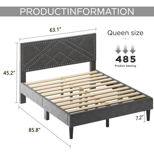 Bettgestell für Doppelbett, Leinenaufbau mit Stauraum, stark und stabil, geräuschlos, Stauraum unter dem Bett, kein Federkern nötig, Belastbarkeit 485 lbs
