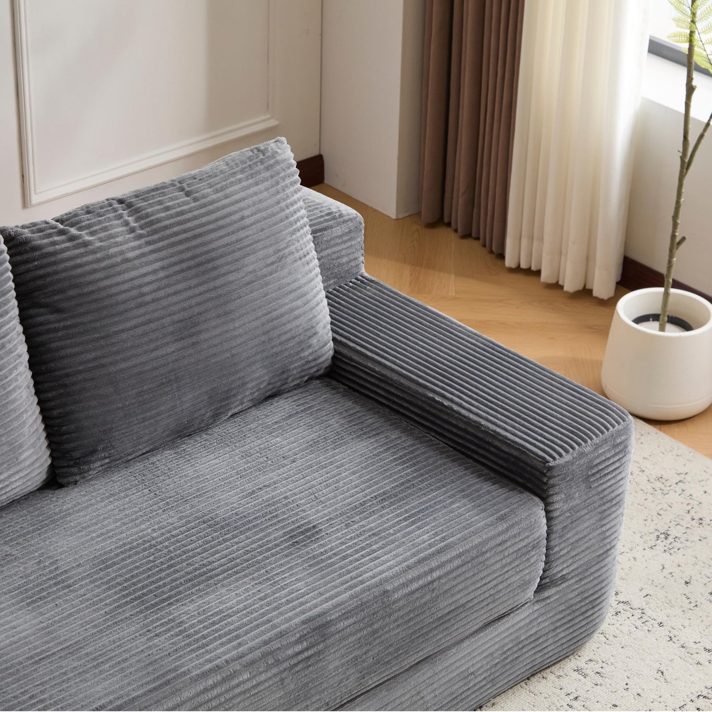 Zweisitzer-Sofa, Bequemes Sofa-Bett mit tiefer Sitzfläche, Modernes kleines Cord-Sofa für Wohnzimmer und Schlafzimmer, Umkehrbares Kissen mit Kissen, Keine Montage erforderlich, Dunkelgrau
