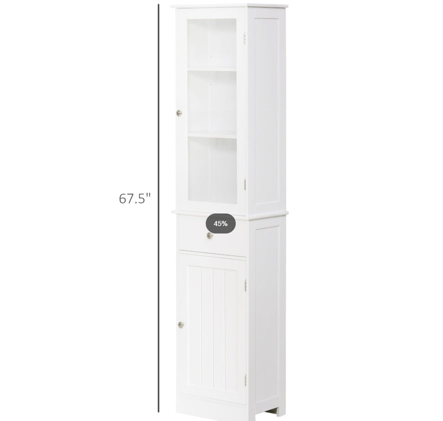 Kleankin Slim Badezimmerschrank Hochschmal Wäscheturm mit Acryl-Tür, Schublade und Regalen Weiß