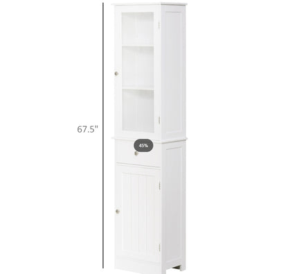 Kleankin Slim Badezimmerschrank Hochschmal Wäscheturm mit Acryl-Tür, Schublade und Regalen Weiß