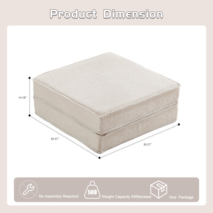 Kompressions-Mahjong-Sofa, umklappbares Boden-Sofabett, DIY knochenloses modulares Sektionssofa, keine Montage erforderlich, Kreis-Fleece-Stoff, 1 Hocker, Weiß