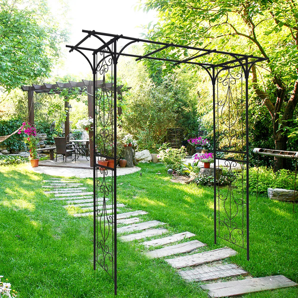 Metall-Gartenbogen L80,3'' x B52 cm x H206 cm Kletterpflanzen-Stütze Rosenbogen Outdoor Schwarz