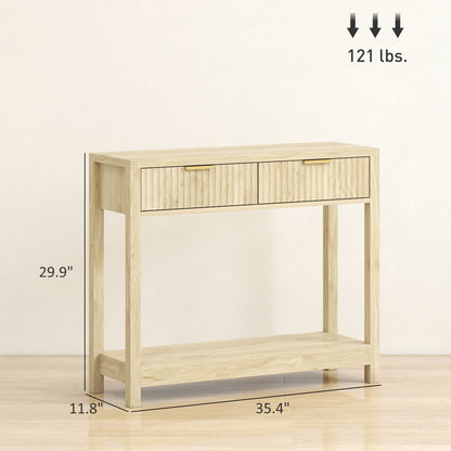 35" Konsoletisch mit Stauraum, schmale Eingangstisch mit gezackten Schubladen und Regal für Flur, natürlicher