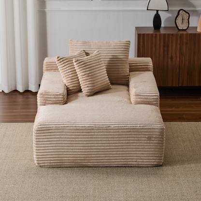 Überdimensionierter Chaiselongue-Sessel Gemütliches Wolken-Sofa, Modern gepolstertes Cord-Stoff bezogenes Schlafcouch-Tagbett mit 3 Dekokissen und breiter Armlehne für das Wohnzimmer, keine Montage erforderlich, Beige