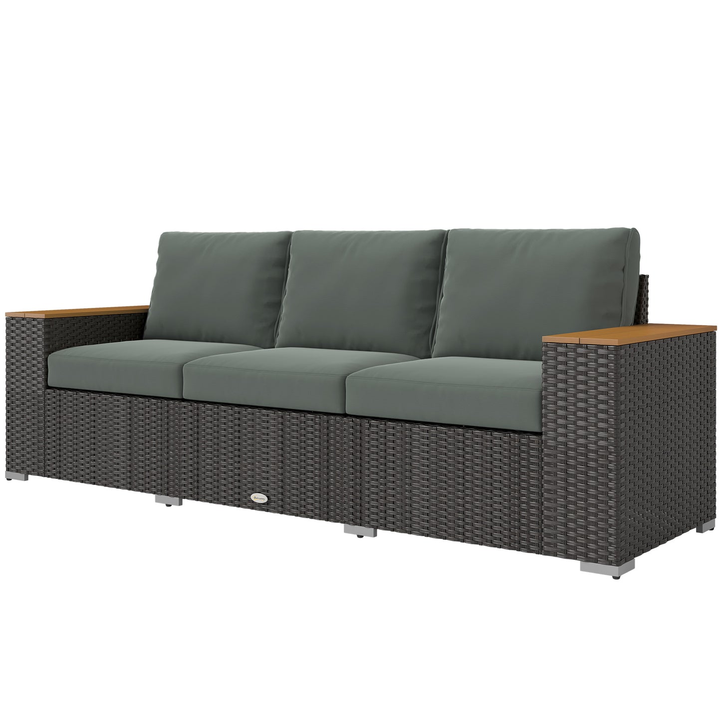 3-Sitziges Outdoor-Patio-Sofa mit Kissen, PE-Rattan-Geflecht-Sofa mit breiten Armlehnen, Outdoor-Geflecht-Couch, Dunkelgrau