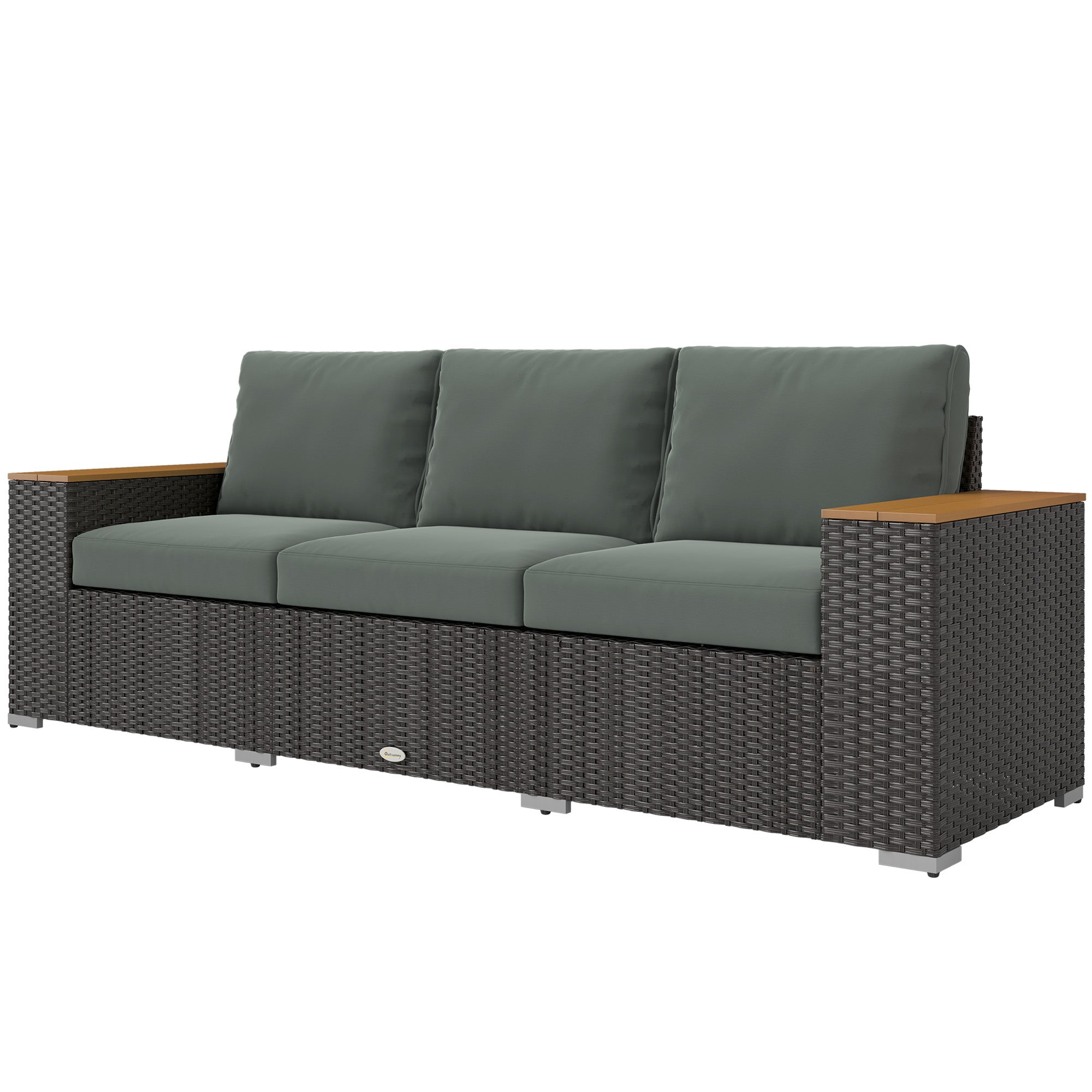 3-Sitziges Outdoor-Patio-Sofa mit Kissen, PE-Rattan-Geflecht-Sofa mit breiten Armlehnen, Outdoor-Geflecht-Couch, Dunkelgrau