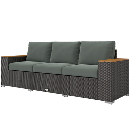 3-Sitziges Outdoor-Patio-Sofa mit Kissen, PE-Rattan-Geflecht-Sofa mit breiten Armlehnen, Outdoor-Geflecht-Couch, Dunkelgrau