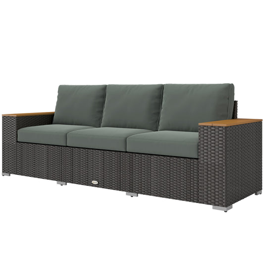 3-Sitziges Outdoor-Patio-Sofa mit Kissen, PE-Rattan-Geflecht-Sofa mit breiten Armlehnen, Outdoor-Geflecht-Couch, Dunkelgrau