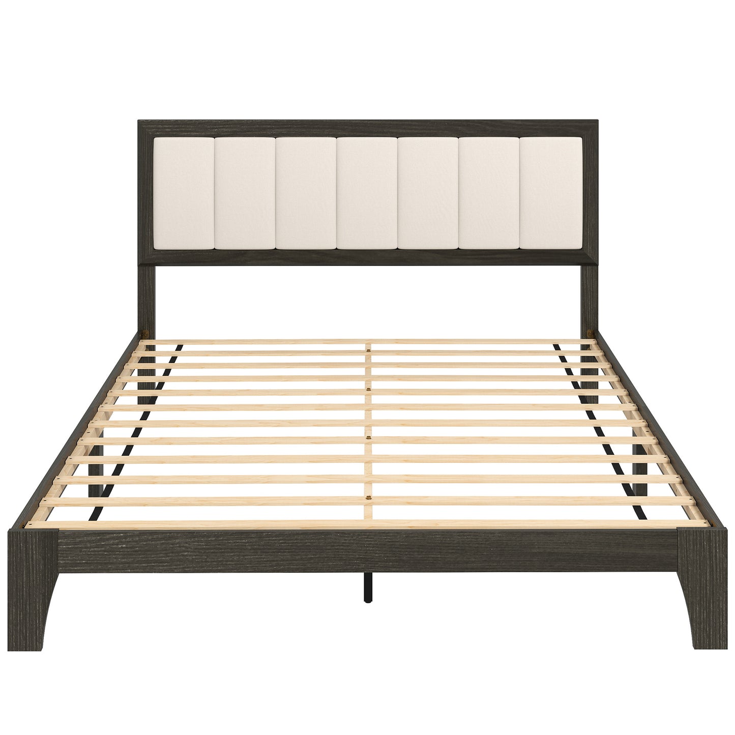 Bettgestell Queen-Size mit Kopfteil, Plattform-Bettgestell mit Holzlatten, kein Boxspring nötig, Anthrazitgrau