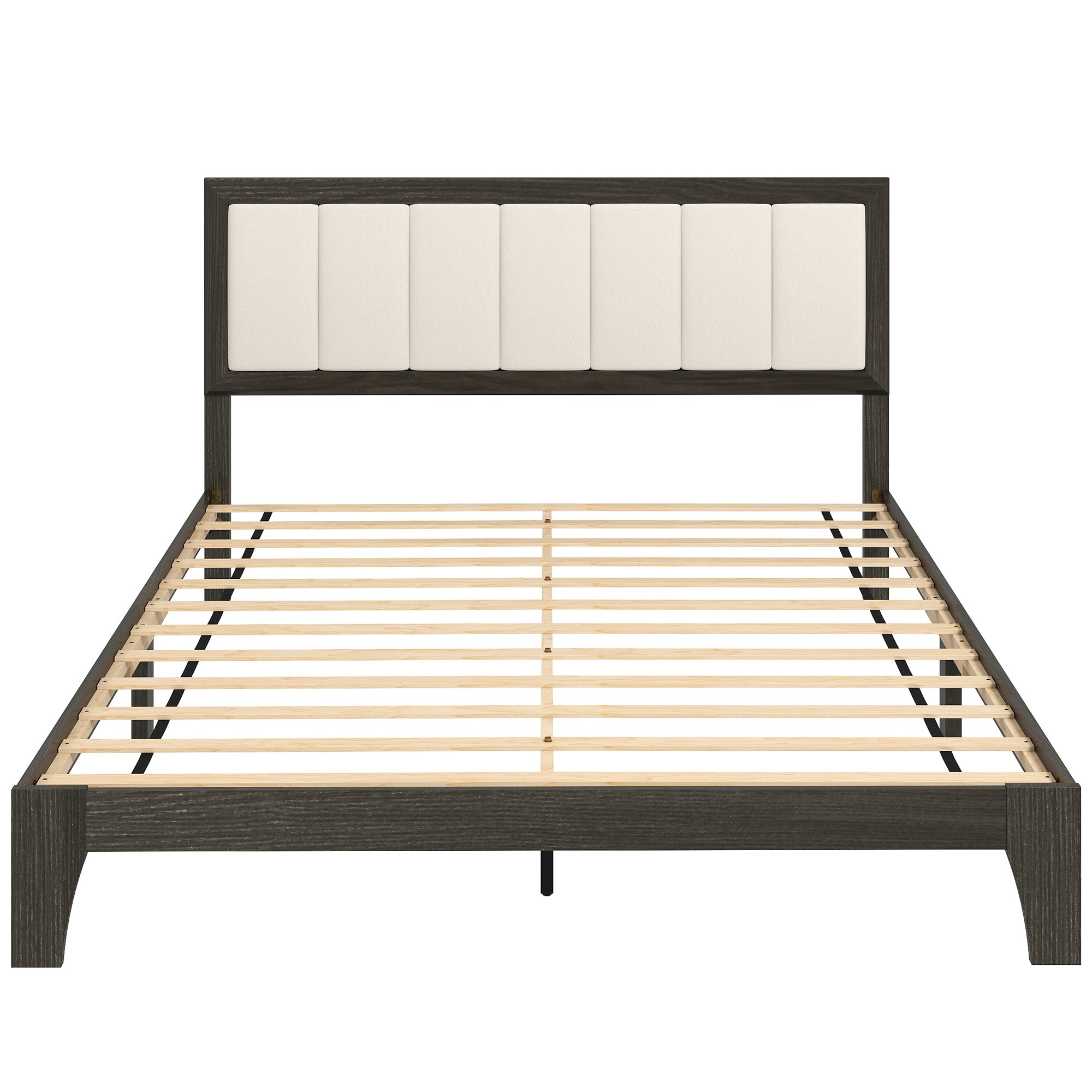 Bettgestell Queen-Size mit Kopfteil, Plattform-Bettgestell mit Holzlatten, kein Boxspring nötig, Anthrazitgrau