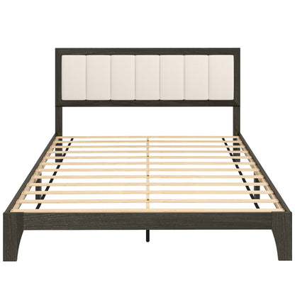 Bettgestell Queen-Size mit Kopfteil, Plattform-Bettgestell mit Holzlatten, kein Boxspring nötig, Anthrazitgrau